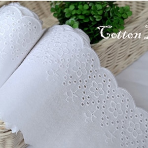 Premium Quality 14Yds Broderie Anglaise cotton eyelet lace trim 4.1"(10.5cm) white YH1053 laceking made in Korea