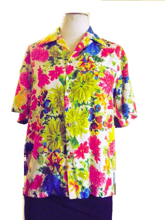 Bright Flower Shirt Blouse Made by Tia 70's Vintage Retro | Etsy