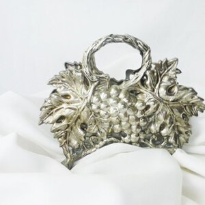 Godinger Grapes and Leaves Silver Plate Napkin Holder Vintage 1994 Kitchen Table Home Decor