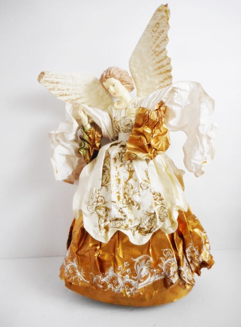 Large Paper Mache Angel Tree Topper Vintage Christmas Etsy