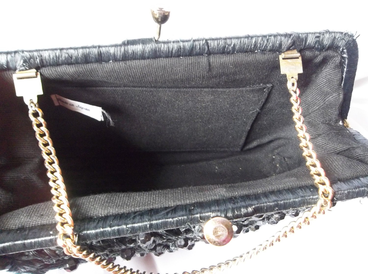クラッチバッグ Black Beaded Handmade Clutch Black Beaded Clutch - Vintage 1980s Handheld Sparkly Evening
