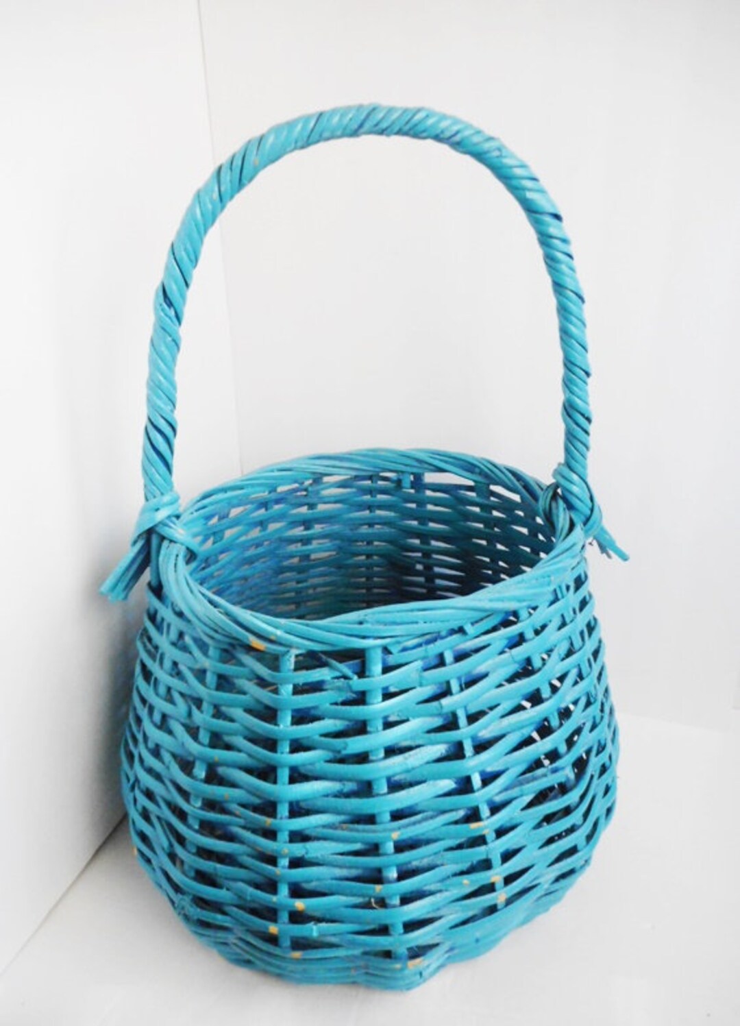 Large Blue Wicker Basket, Vintage Home Décor, Interior Decorators Etsy