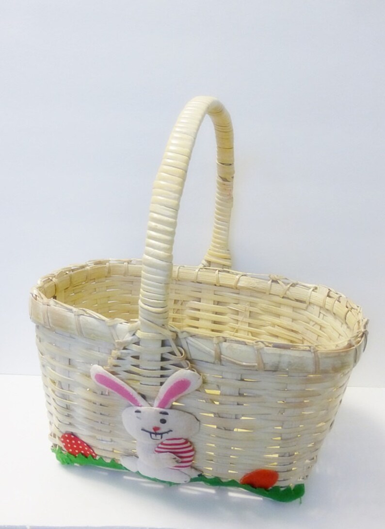 Cute Easter Bunny Basket Vintage Wicker Painted White Holiday Etsy