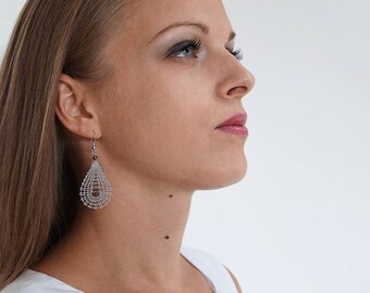 Teardrop | Drop Lace Earrings with Swarowski Crystal Beads | Handmade Lace Jewelry from Slovenia