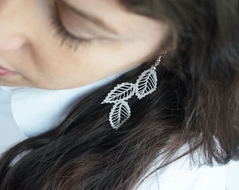Lace Earrings with Leaves | Handmade Lace Jewelry from Slovenia | Idrija Bobbin Lace Gift | 13th Wedding Anniversary Gift for Her