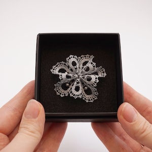 Lace Brooch with Glass Pearls, Bridal Jewelry or 13th Wedding Anniversary Gift, Handmade in Slovenia