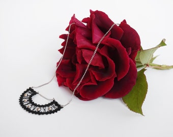 Demi Lace Necklace | Modern Geometric Semicircular Pendant, Contemporary Handmade Lace Jewelry