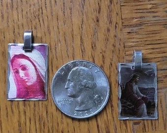 Vnt . Colgante de plata de ley jesús y santa María Icono