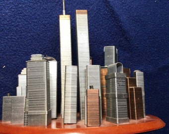 【ヴィンテージ】光る！ニューヨークEternal Twin Towers 額装 New York City Skyline TWIN TOWER'S Lighted Mirrored Picture