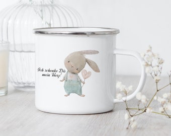 Hase Emaille Campingtasse | Sprüche Tasse | Geschenk aus Liebe | Valentinstag Becher