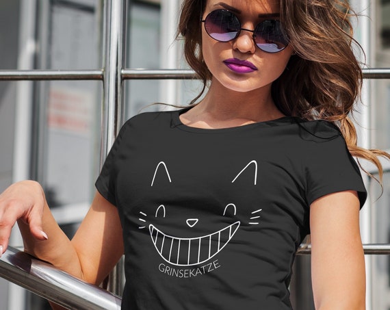 Frauen T-Shirt Grinsekatze - Katze Shirt Geschenk für Sie - Damen Kleidung