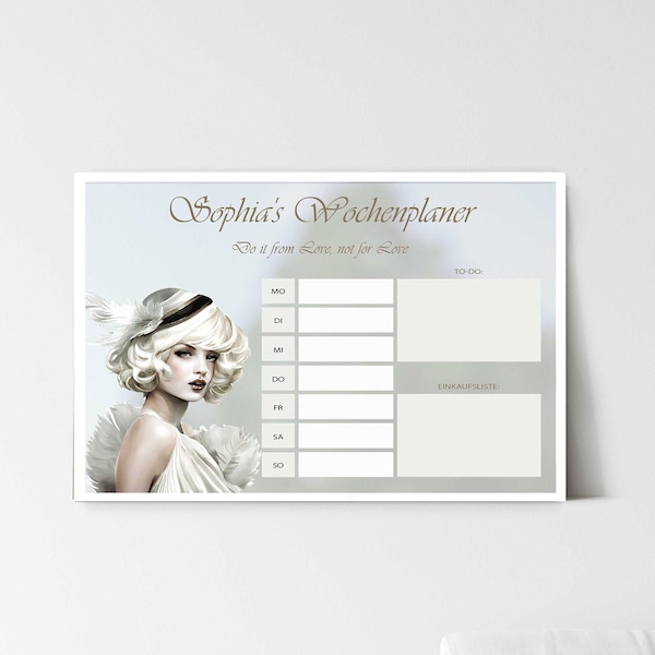 Flapper Girl Acryl Wochenplaner personalisierbar | Acrylkalender Wochenplaner transparent