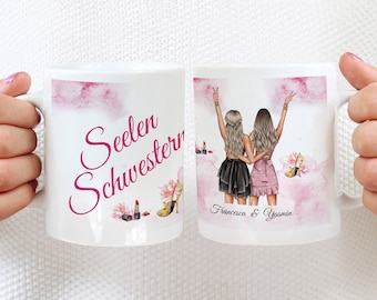 Tasse Seelenschwestern personalisierbar | Beste Freundin Kaffeebecher Geschenk