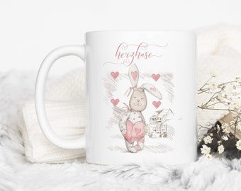 Heart bunny cup gift for Valentine's Day | Heart coffee mug | Bunny gift idea