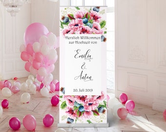 Wedding banner with poppies customizable wedding sign / welcome sign banner for the wedding