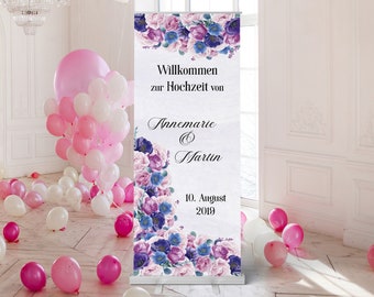 Hochzeitsbanner Willkommensschild - Willkommen zur Hochzeit Roll-Up Banner personalisierbar