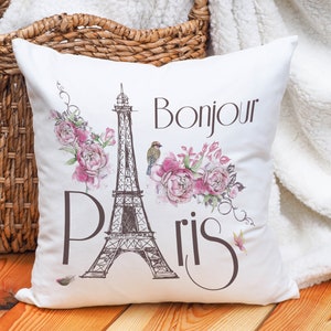 Eiffel Tower Pillow Bonjour Paris, Decorative Pillow France