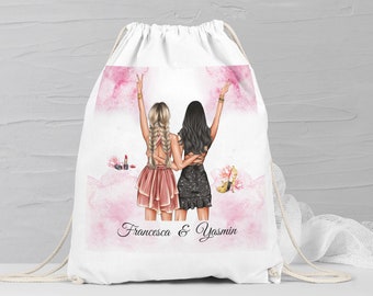 Beste Freundin Schwester Turnbeutel personalisierbar | Namen Rucksack Geschenkidee