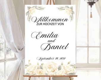 Wedding sign white roses customizable | Welcome to the wedding - welcome sign