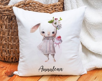 Bunny pillow customizable with name | Name pillow with filling | Pillowcase 40x40 | Throw pillow gift