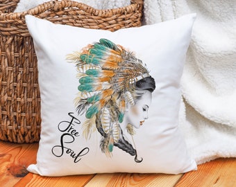 Boho Pillow Free Soul | Decorative cushion with filling | Pillowcase 40x40 | Pillow gift idea