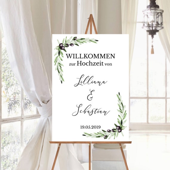 Mediterranes Hochzeitsschild mit Oliven personalisierbar