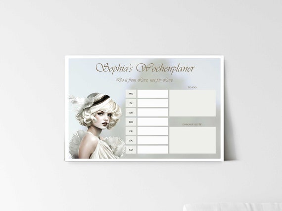 Flapper Girl Acryl Wochenplaner personalisierbar | Acrylkalender Wochenplaner transparent