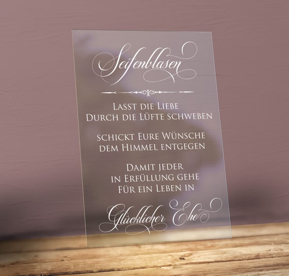 Seifenblasen Schild Acrylglas - transparentes Dekoschild Hochzeit