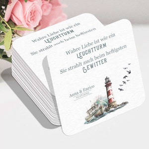 Mariage sous-verre maritime personnalisable| Carte du livre d'or du phare et du navire | Sous-bocks imprimés des deux côtés