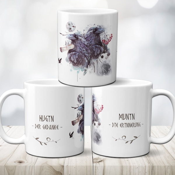 Raven Mug Hugin and Munin | Norse Gods Odin Coffee Mug Gift