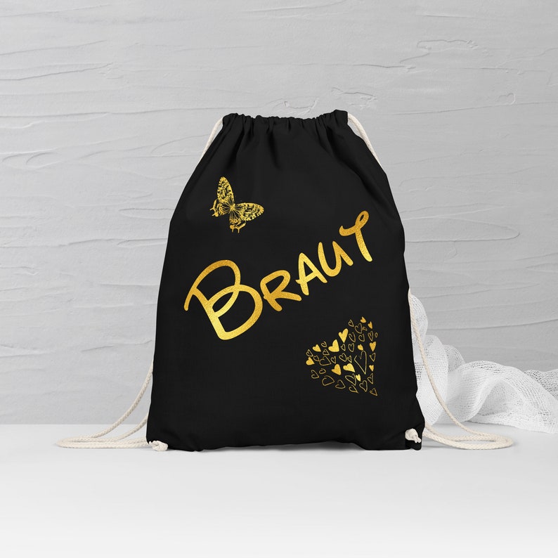 Bride backpack JGA gym bag Bag bachelorette party Font color selectable Schwarz / Gold