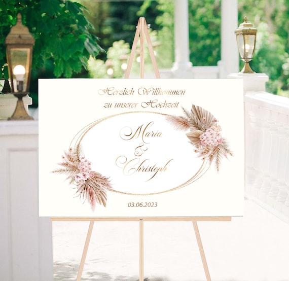 Willkommen Boho Hochzeitsschild personalisiert - Leinwand und Poster