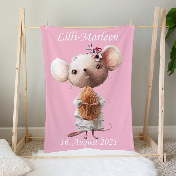 Fleecedecke für Mädchen personalisierbar | Kuscheldecke mit Namen und Geburtsdatum | Geschenkidee Kinderzimmer