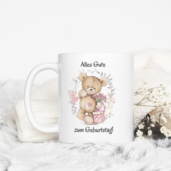 Geburtstagstasse Alles Gute | Teddy Tasse Geschenk zum Geburtstag | Kaffeetasse Becher