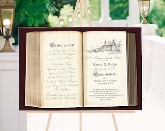 Old Book Wedding Sign Personalized | Medieval Wedding | Fairy Tale Wedding Welcome Sign | Canvas | poster