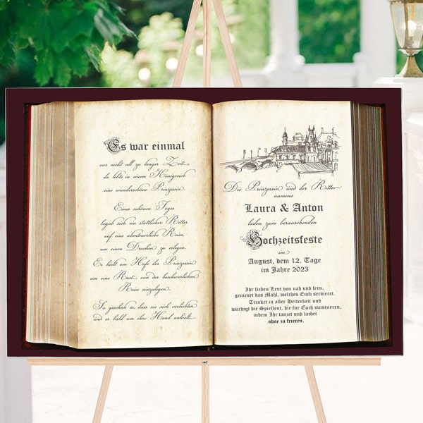 altes Buch Hochzeitsschild personalisierbar | Mittelalterhochzeit | Willkommensschild Märchenhochzeit | Leinwand | Poster