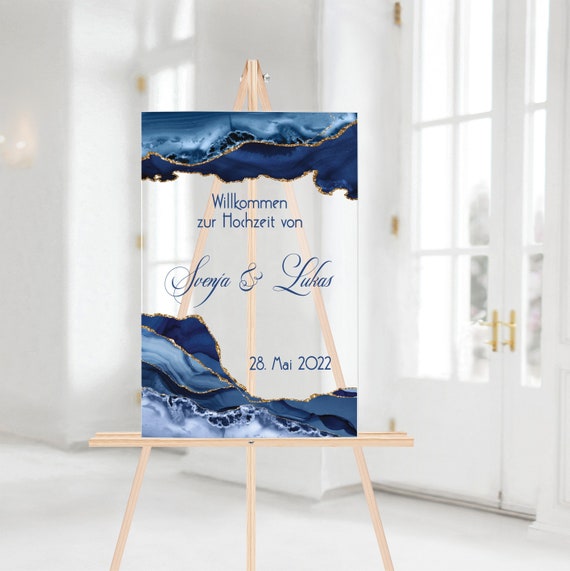 Acryl Hochzeitsschild Navy Gold personalisierbar | etwas blaues - Willkommensschild | Willkommen zur Hochzeit Acrylglas