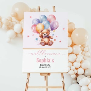 Letrero rosa para baby shower personalizado | Fiesta de bienvenida al bebé | Póster y lienzo.