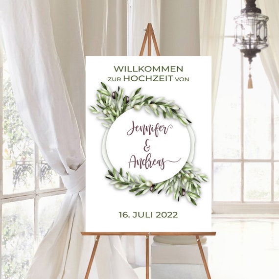 Oliven Hochzeitsschild personalisiert für Mediterrane Hochzeit - Willkommensschild für Hochzeit als Poster oder Leinwand