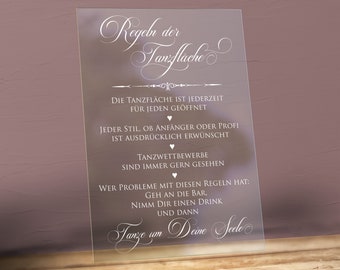 Dance Rules Sign Acrylic Glass - Rules of the Dance Floor | transparent acrylic glass wedding sign for the dance floor