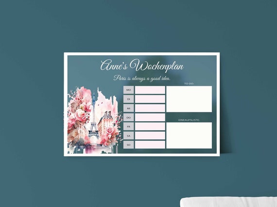 Wochenplaner Paris Acrylkalender | Wochenkalender personalisierbar | transparenter Kalender