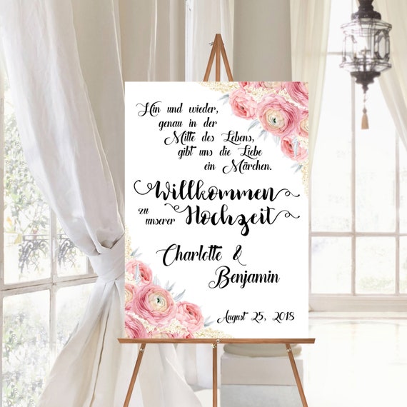 Willkommen Schild Hochzeit personalisierbar | Hochzeitsschild Märchen Hochzeit | Willkommenschild personalisiert