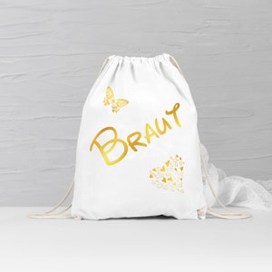 Bride backpack JGA gym bag Bag bachelorette party Font color selectable Weiß / Gold