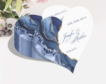 Herz Untersetzer personalisierbar | Bierdeckel Hochzeit | Party Tischdeko Navy Gold | JGA Partydeko