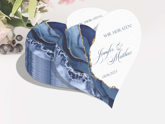 Herz Untersetzer personalisierbar | Bierdeckel Hochzeit | Party Tischdeko Navy Gold | JGA Partydeko