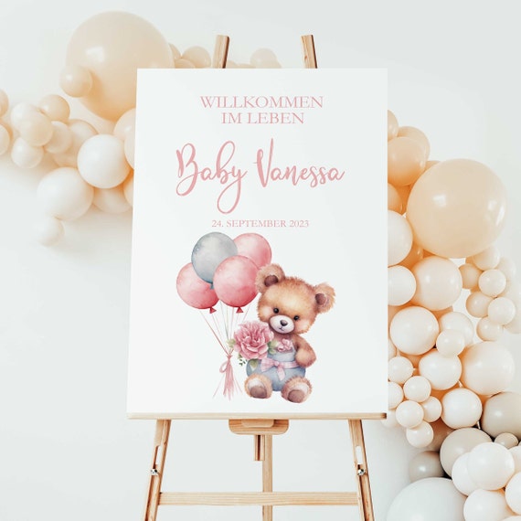 Baby Party Willkommen im Leben | Babyparty Schild personalisiert | Baby Shower Deko