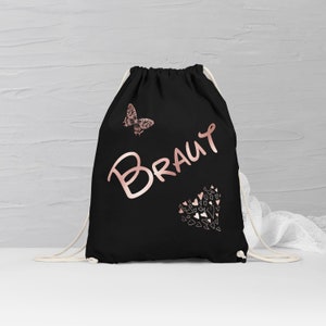 Bride backpack JGA gym bag Bag bachelorette party Font color selectable Schwarz / Rosegold