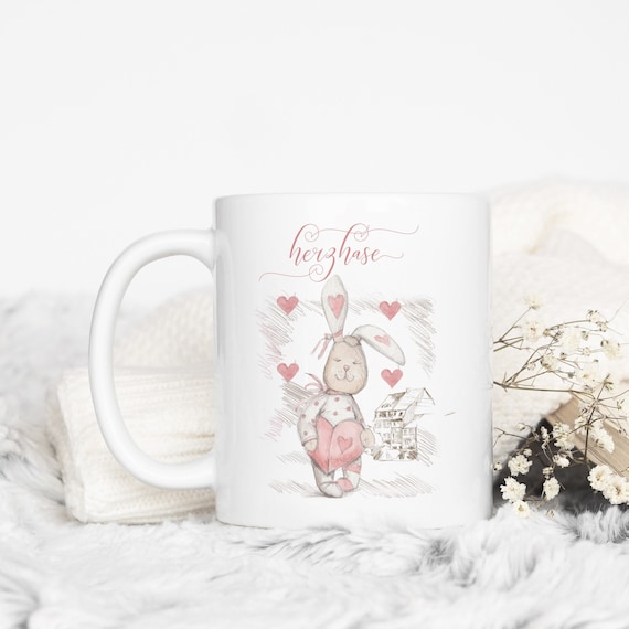 Herzhase Tasse Geschenk zum Valentinstag | Herz Kaffeebecher | Hase Geschenkidee