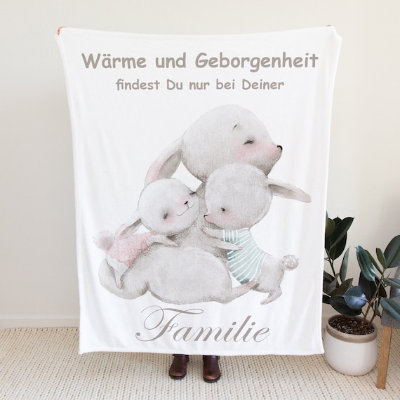 Familie Fleecedecke | Hasen Sofadecke | Überwurf Geschenkidee Kuscheldecke