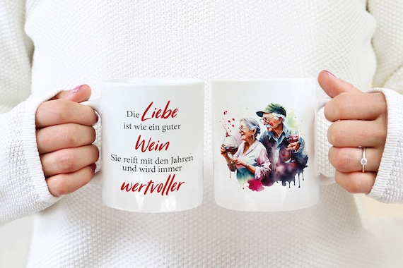 witzige Spruch Tasse Liebe und Wein Kaffeebecher Geschenk